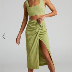 Showpo Green Square Neck Midi Dress with Slit